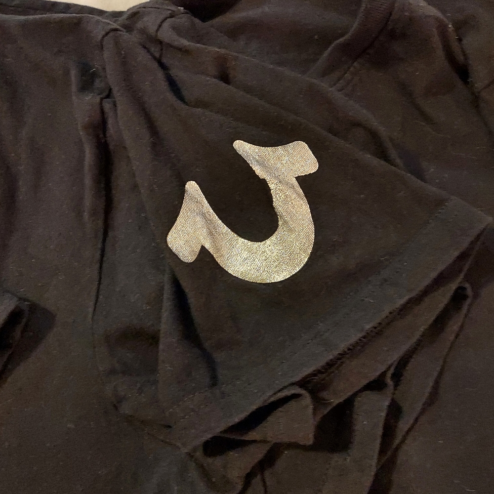 True Religion Black Cotton V-neck T-Shirts with Logo *Set Of 4* - Picture 4 of 10